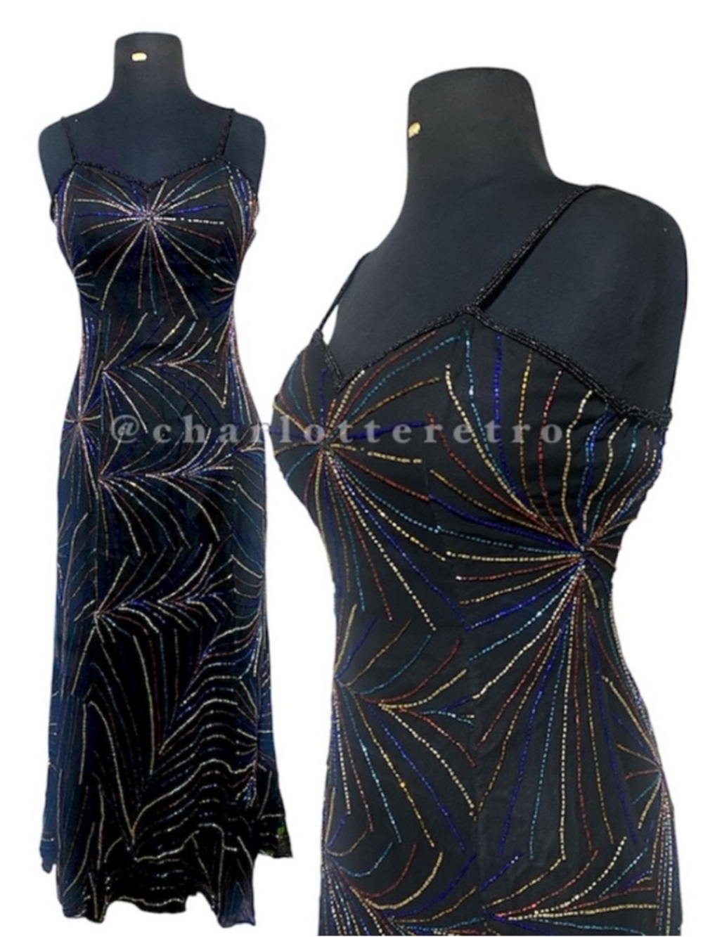 vtg Silk Beaded Evening Gown